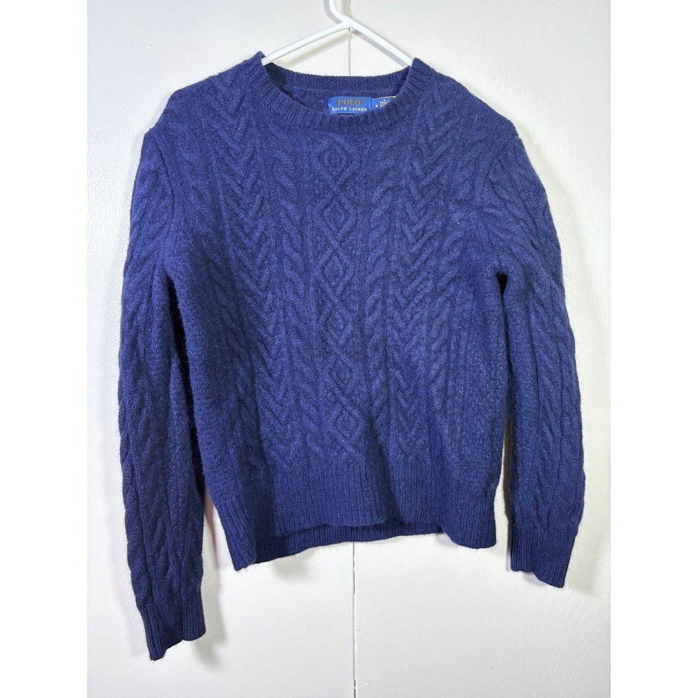 Polo Ralph Lauren Knit Wool Alpaca Sweater Navy M Preppy Americana Fisherman